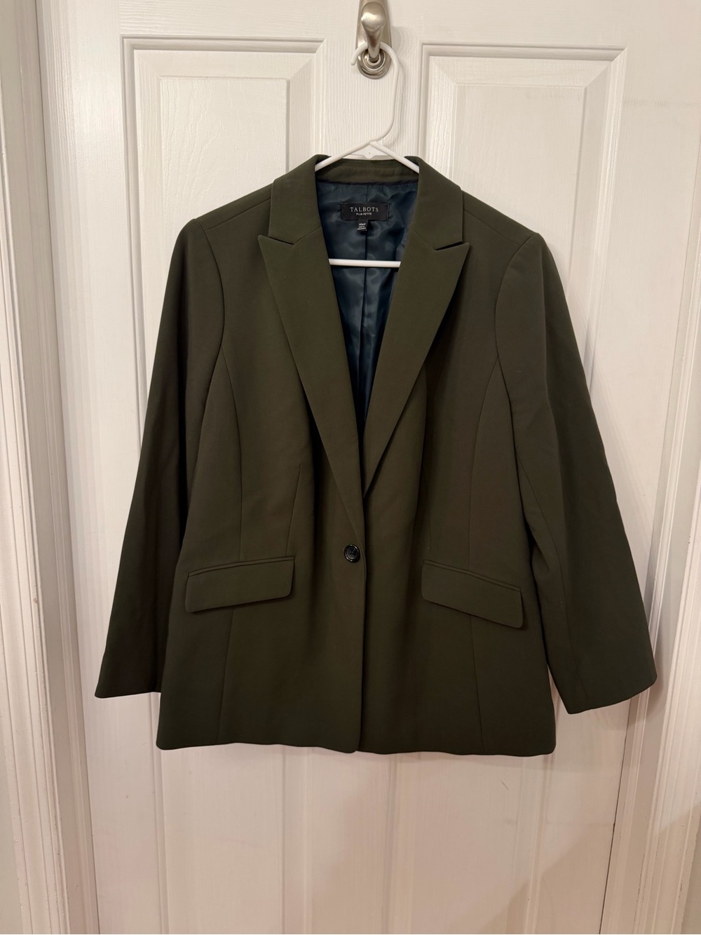 Talbots Plus Petite Olive Single-Button Notch Lapel Blazer in 14WP